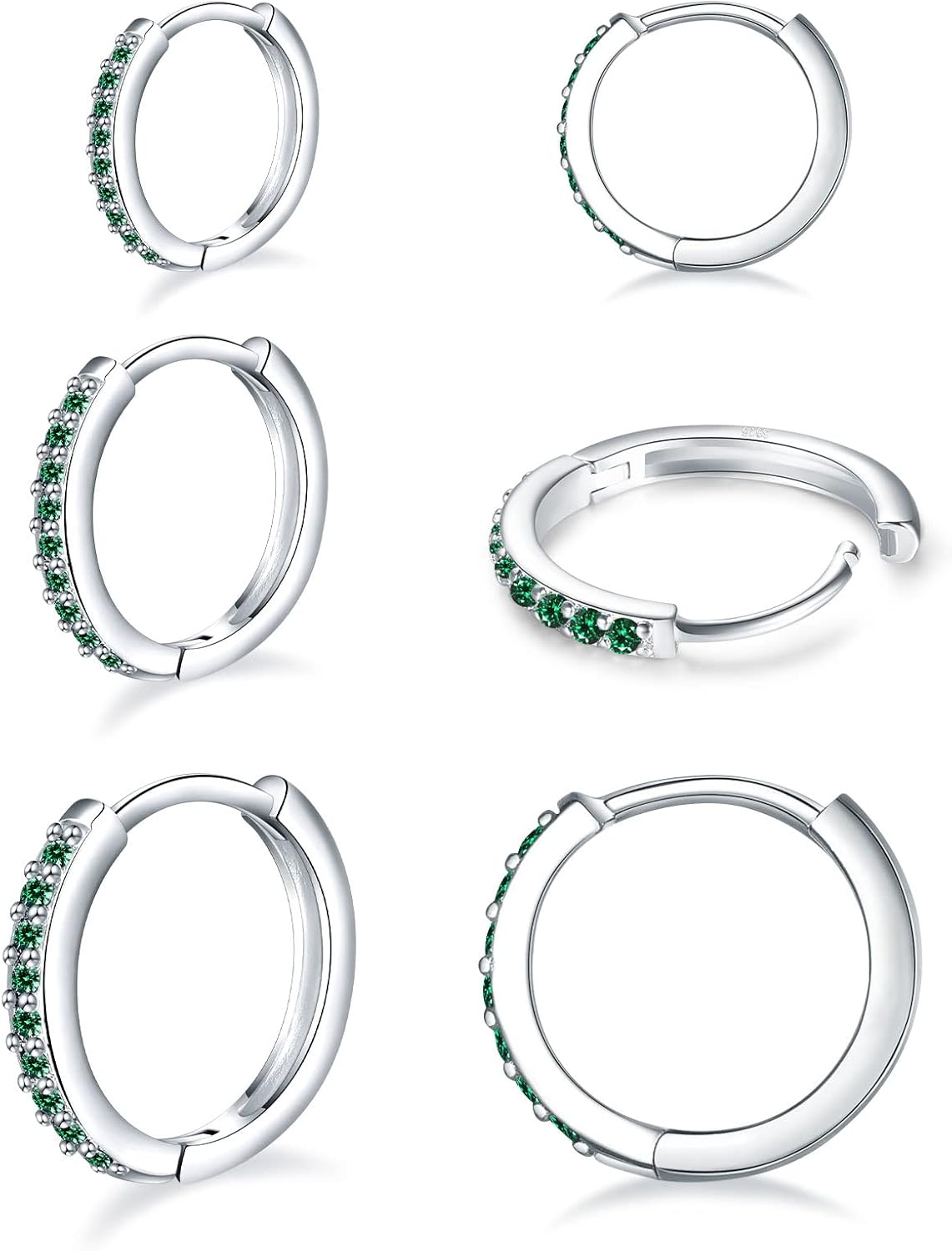 925 Sterling Silver Small Hoop Earrings Cubic Zirconia Huggie Hoop Earrings, 3 Pairs 14K White Gold Plated Cartilage Piercing Earrings Ear Cuff Tiny Hoop Earrings for Women Men