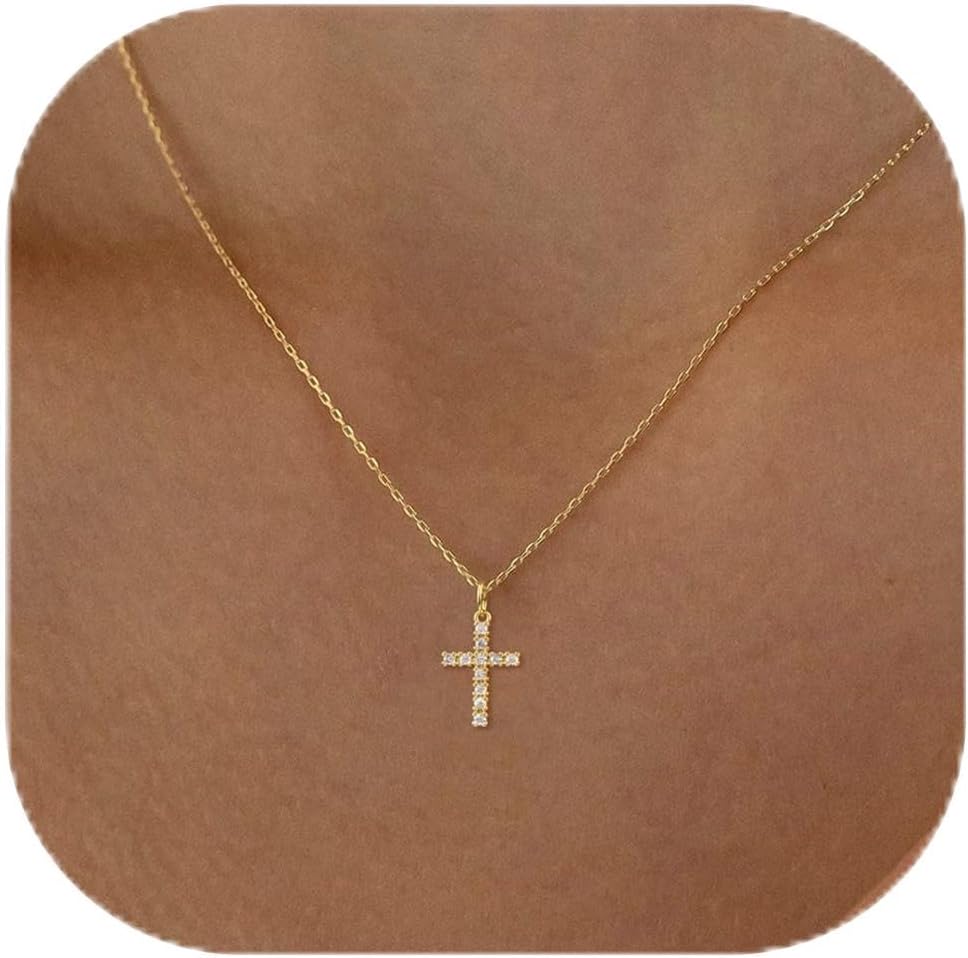 MONOZO Cross Necklace for Women，14K Gold Plated Cross Necklace Layered Gold Cross Necklace Tiny Sideway Cross Choker Necklace Gold Cross Necklaces for Women Trendy Gold Jewelry Gifts for Women Trendy