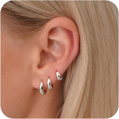 Gold Huggie Hoop Earrings Set for Women, Dainty Small Sterling Silver Earrings for Multiple Piercing Lightweight Hypoallergenic Jewelry, Trendy Twisted Cubic Zircon Cartilage Earrings for Women's Gifts 3 Pairs