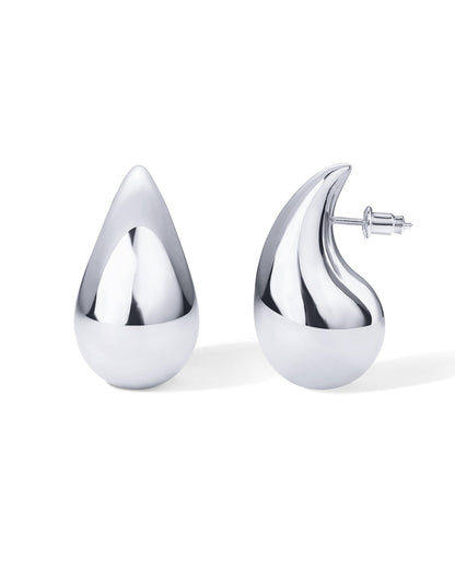 Gold-Tone Silver-Tone Teardrop Chunky Hoop Earrings