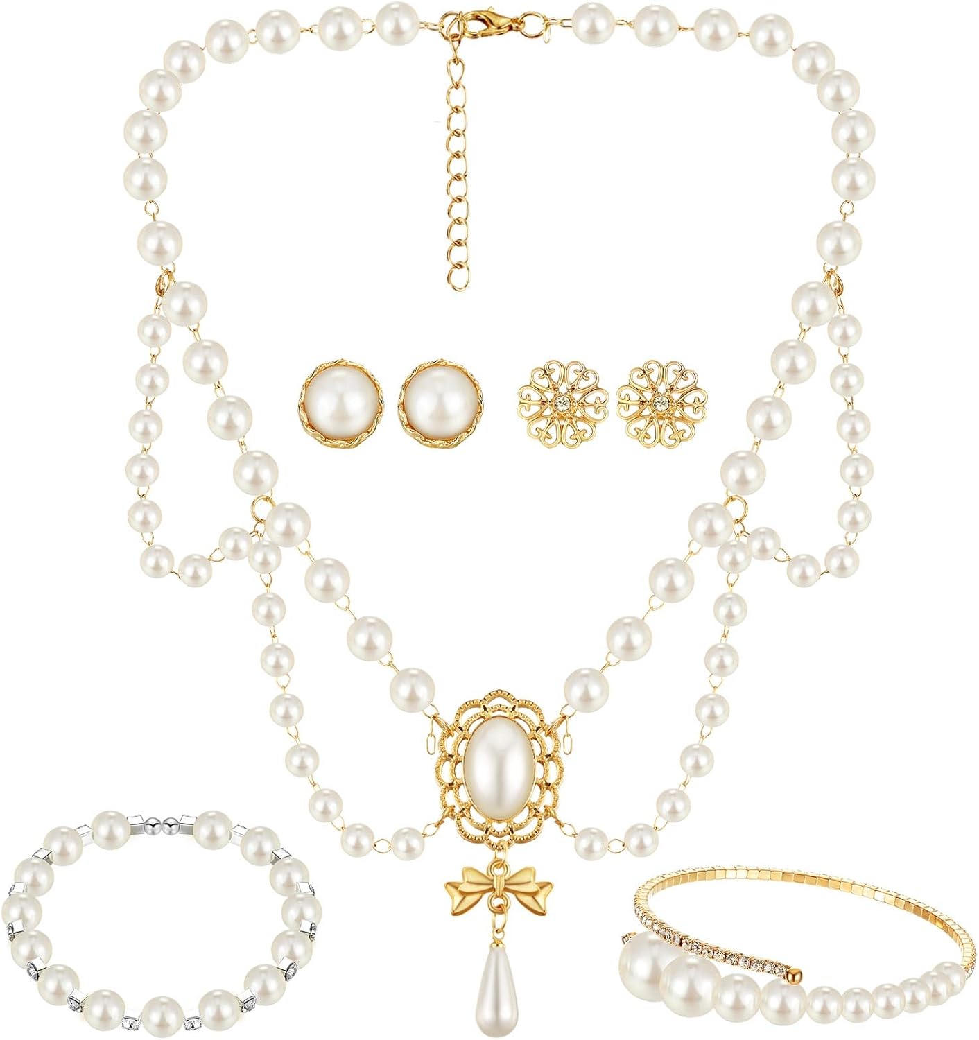 3-Piece Pearl Rhinestone Jewelry Set