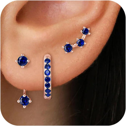 Gold Stud Earrings Set for Women, 3 Pairs Huggie Hoop Jacket Studs Earring Stack for Multiple Piercing, Hypoallergenic 925 Sterling Silver Post Dainty Birthstone Trendy Valentine Jewelry Gifts