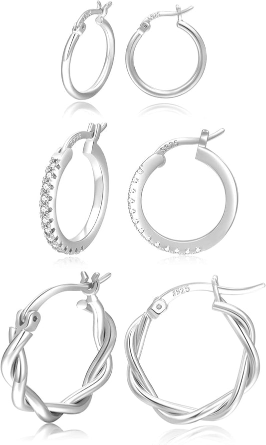 PABBEU Gold Hoop Earrings for Women Sterling Silver Post Small Gold Hoop Earrings 14k Real Gold Tiny Hypoallergenic Small Hoop Earrings Set for Women Men 13/15 /20mm