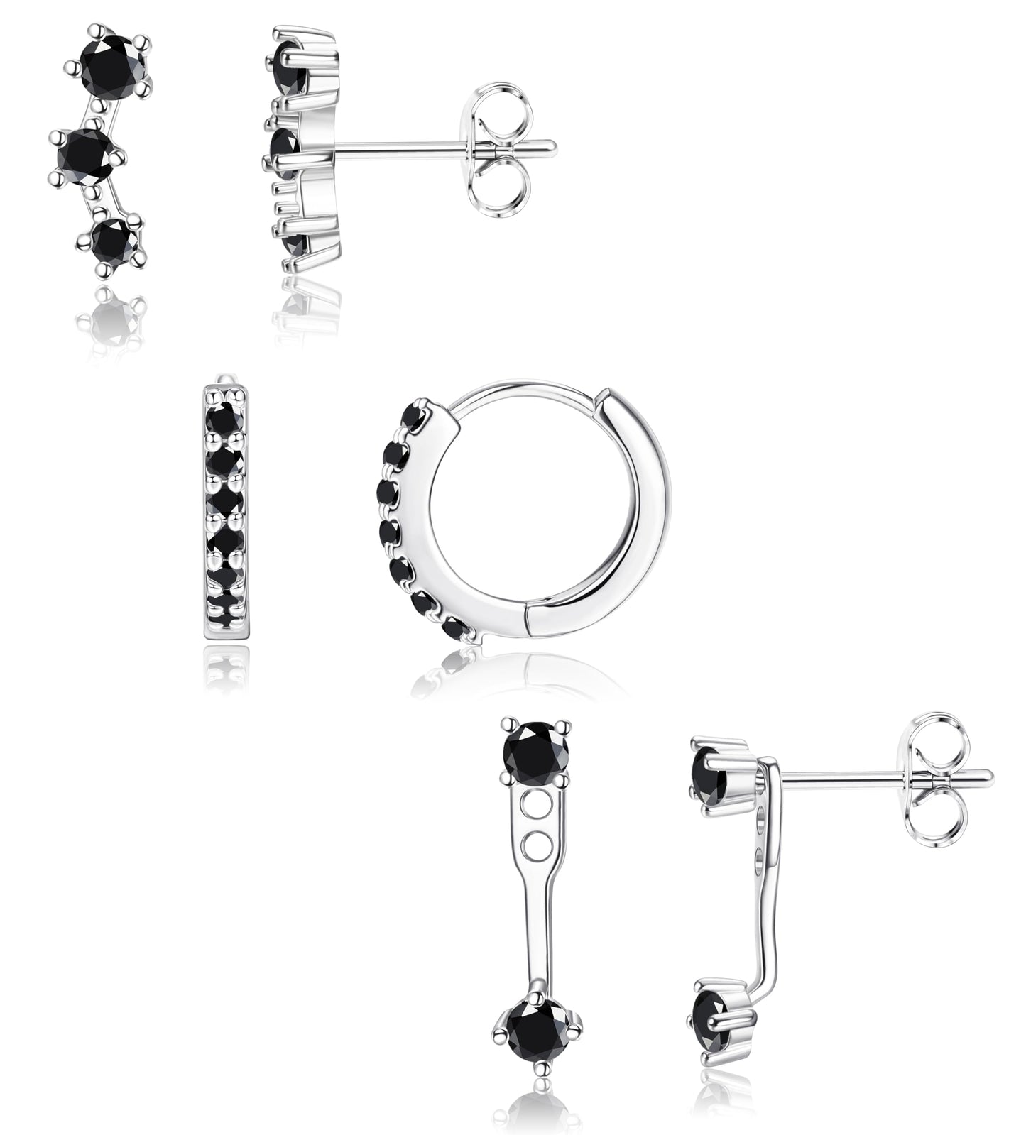 3-Pair Gold-Tone Silver-Tone Stud Earrings Set