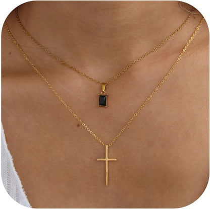 MONOZO Cross Necklace for Women，14K Gold Plated Cross Necklace Layered Gold Cross Necklace Tiny Sideway Cross Choker Necklace Gold Cross Necklaces for Women Trendy Gold Jewelry Gifts for Women Trendy