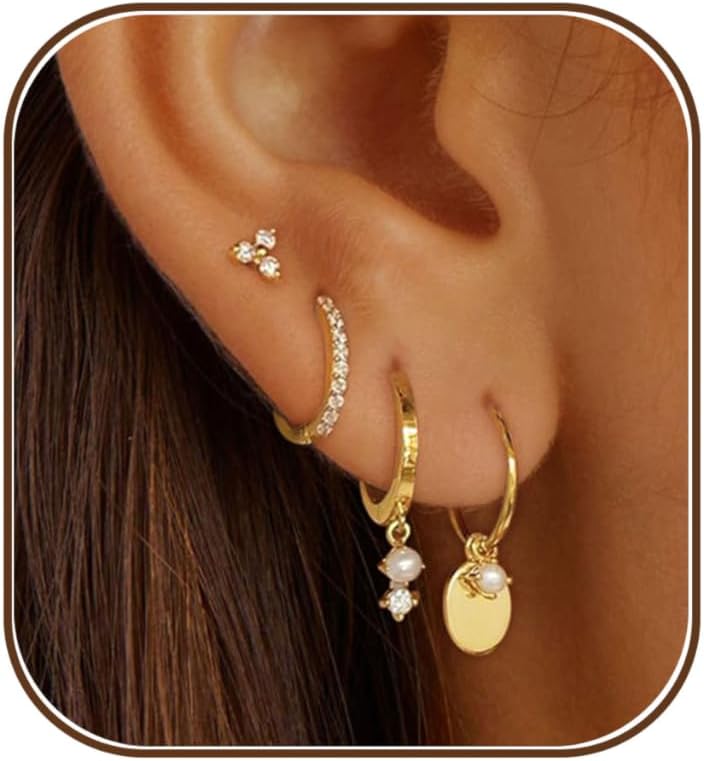Gold-Tone Pearl Stackable Hoop Earrings