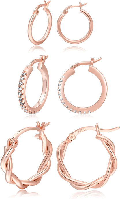 PABBEU Gold Hoop Earrings for Women Sterling Silver Post Small Gold Hoop Earrings 14k Real Gold Tiny Hypoallergenic Small Hoop Earrings Set for Women Men 13/15 /20mm