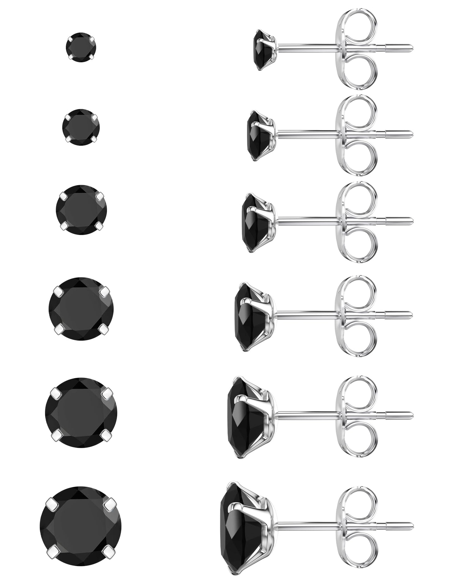 6-Pair CZ Stud Earrings Set