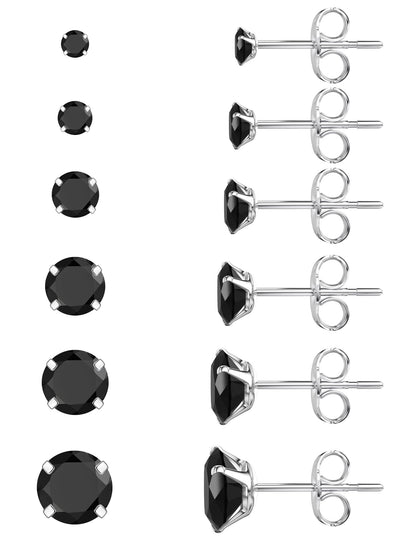6-Pair CZ Stud Earrings Set