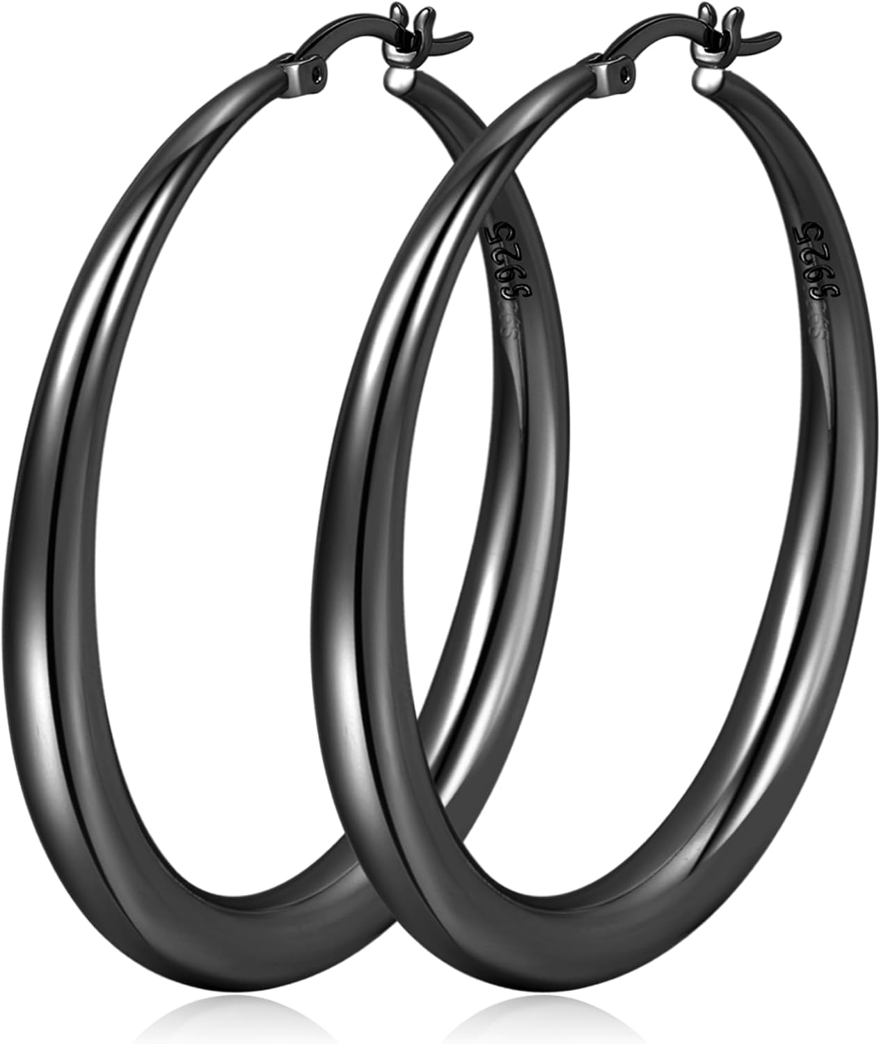 PABBEU S925 Sterling Silver Hoop Earrings Large Silver Hoop Earrings for Women Hypoallergenic Lightweight Big Thick Silver Hoop Earrings for Women Girls 35/40/50/60/70mm