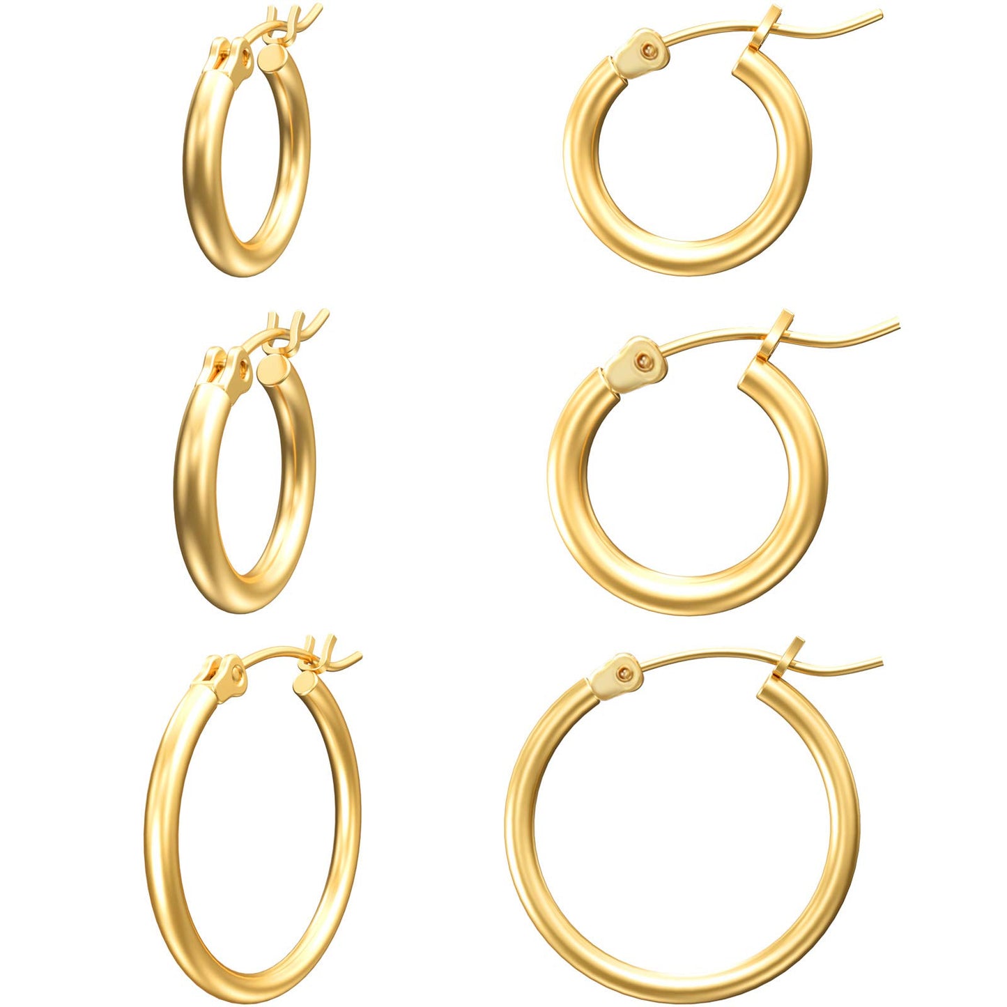 Gold Hoop Earrings for Women 14K Real Gold Plated Hoops with 925 Sterling Silver Post