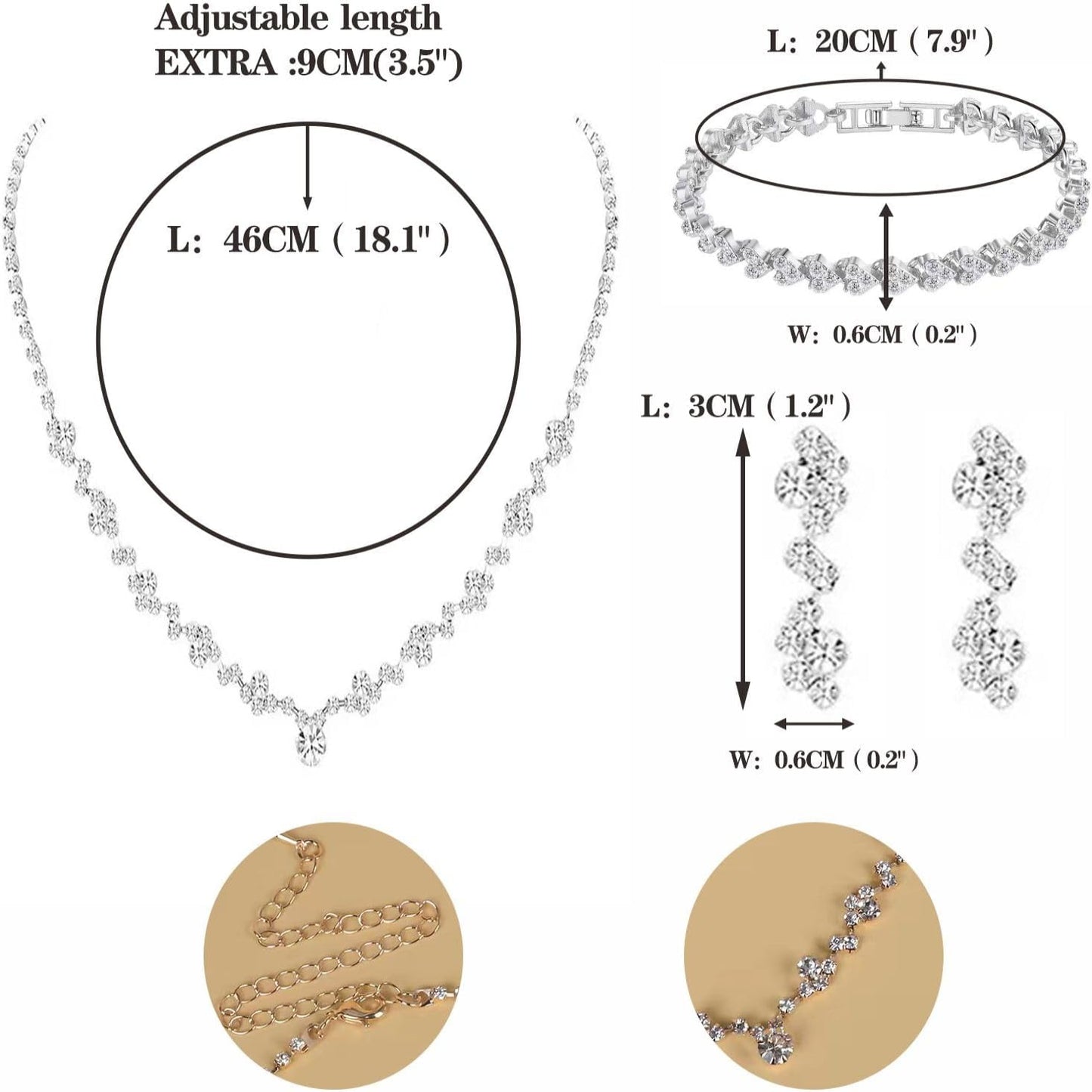 3-Piece Silver Crystal Jewelry Set