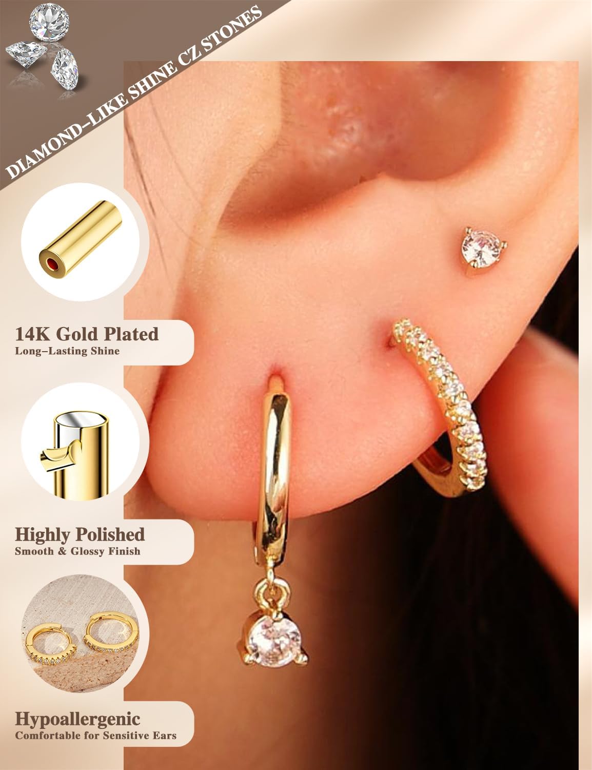 3-Pair Gold-Tone Hoop Earrings Set