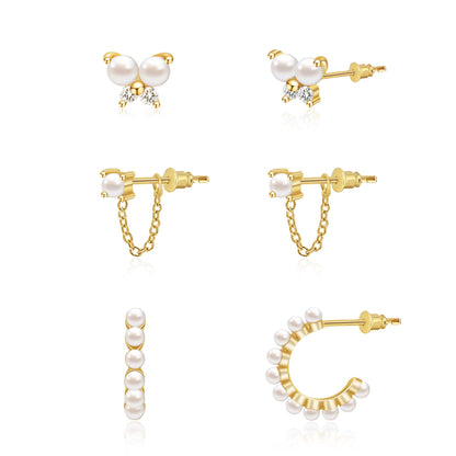 Gold-Tone Pearl Stackable Hoop Earrings