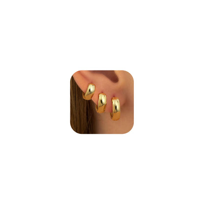 3-Pair Gold-Tone Silver-Tone Hoop Earrings Set