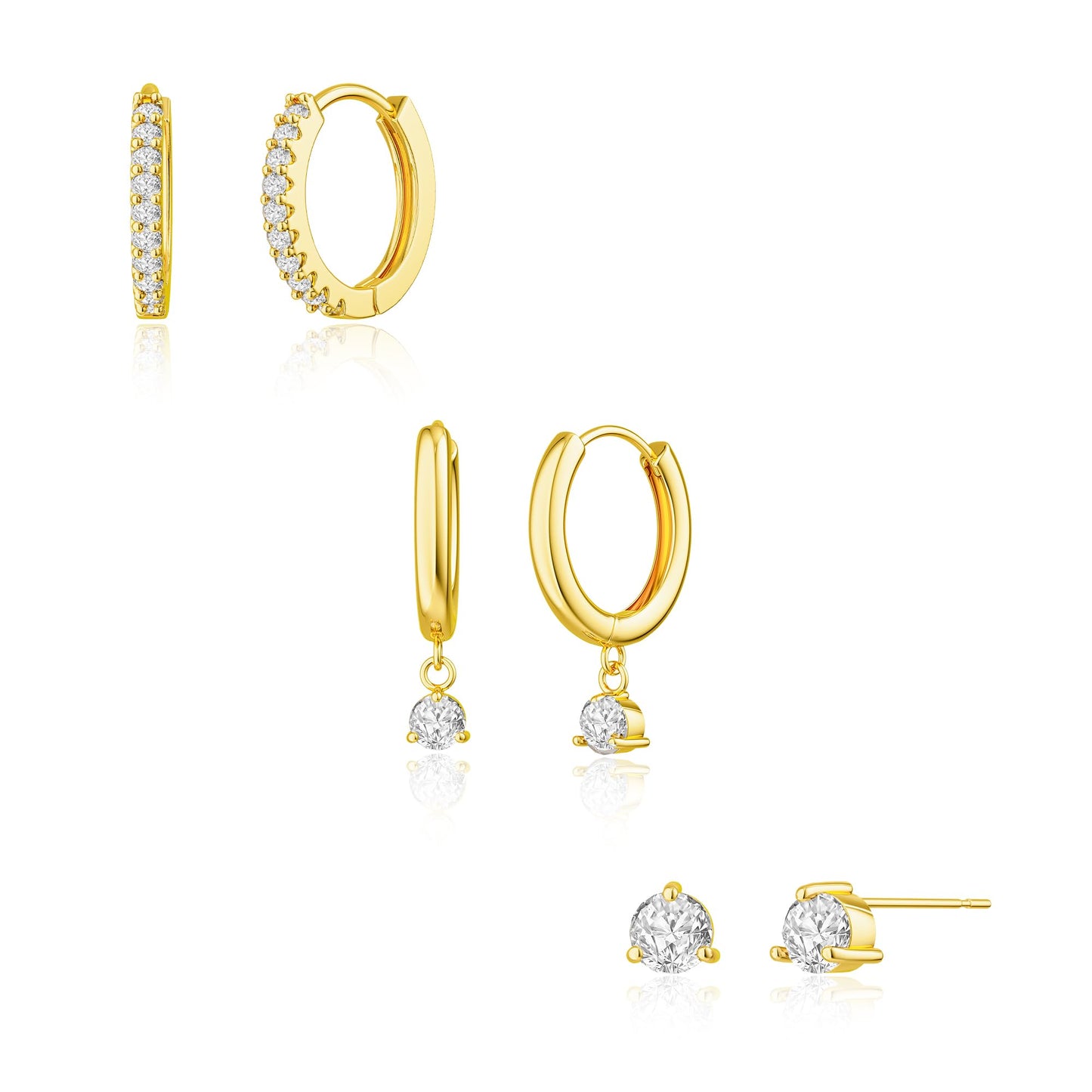 3-Pair Gold-Tone Hoop Earrings Set