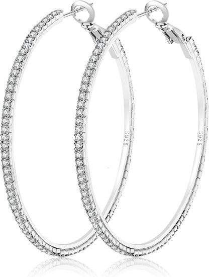 Silver-Tone Rhinestone Hoop Earrings