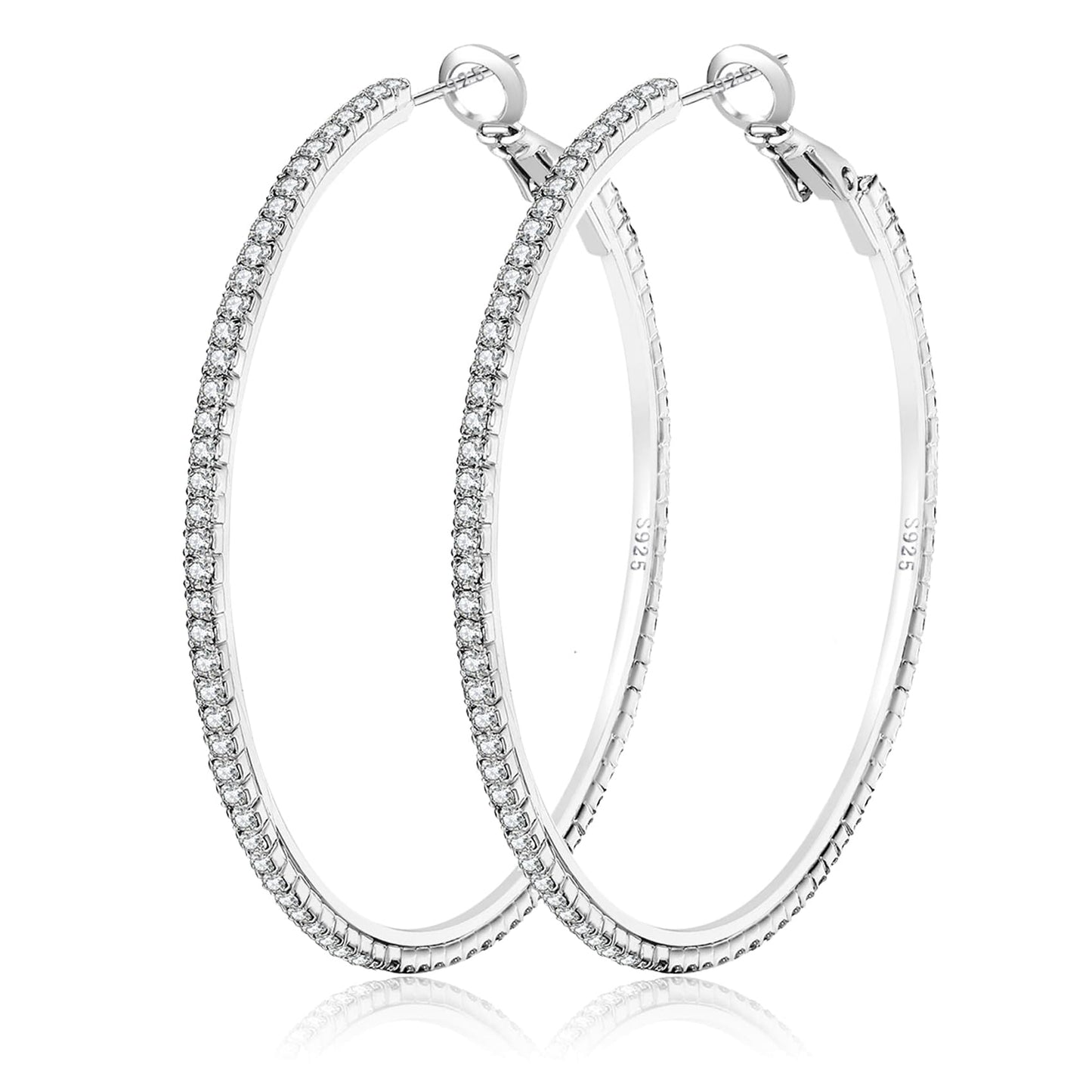 Silver-Tone Rhinestone Hoop Earrings