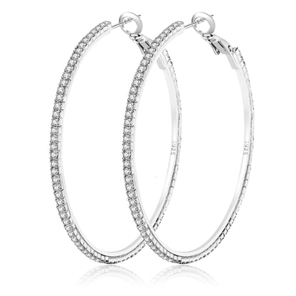 Silver-Tone Rhinestone Hoop Earrings