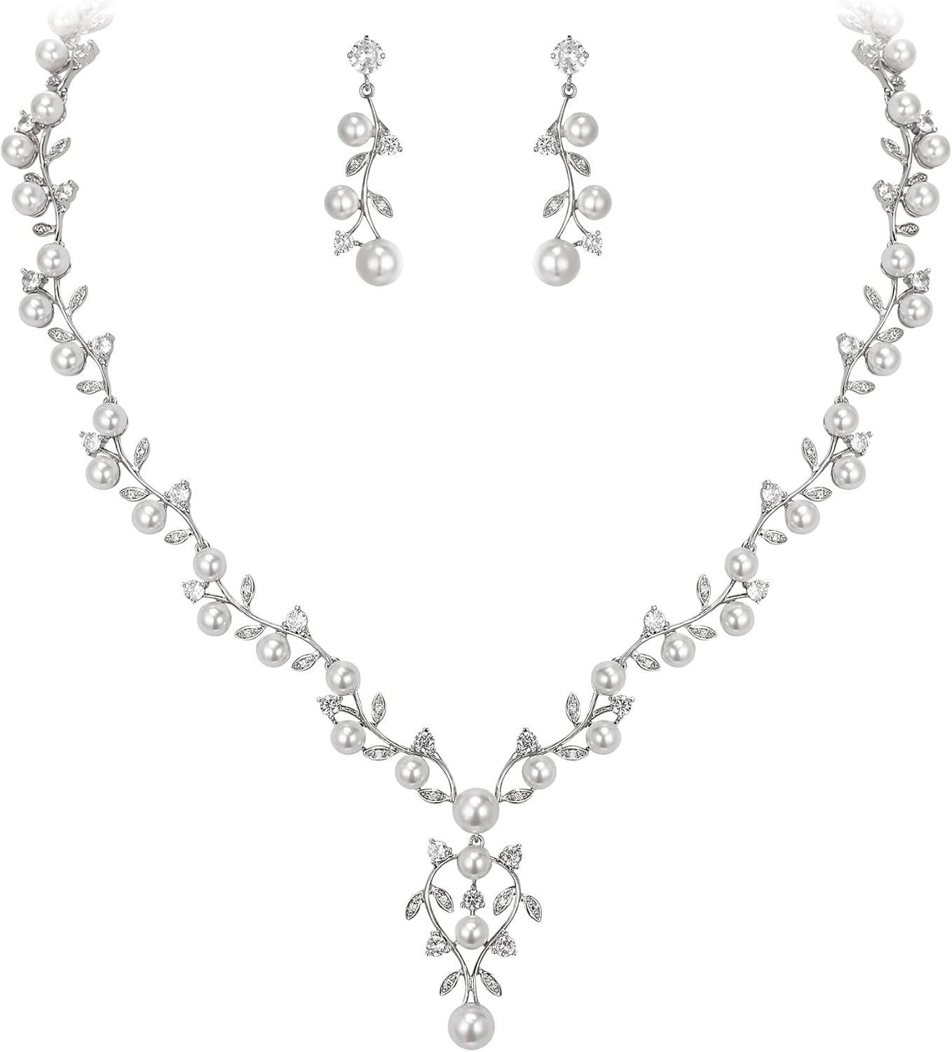 2-Piece White Pearl CZ Jewelry Set