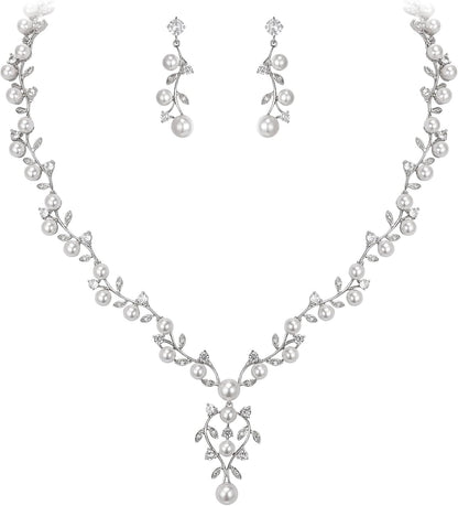 2-Piece White Pearl CZ Jewelry Set