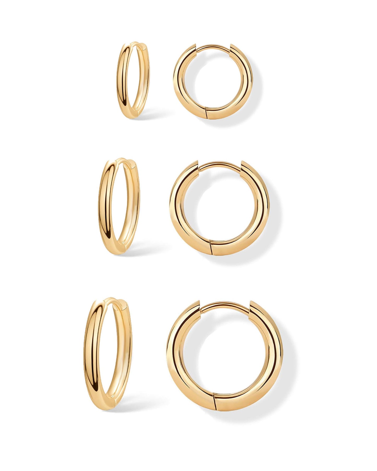 3-Pair Gold Chunky Hoop Earrings Set