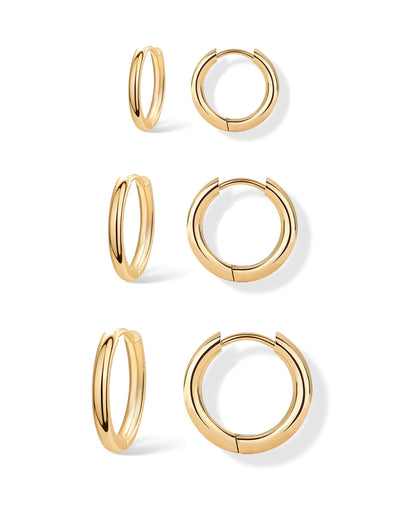 3-Pair Gold Chunky Hoop Earrings Set