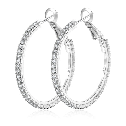Silver-Tone Rhinestone Hoop Earrings