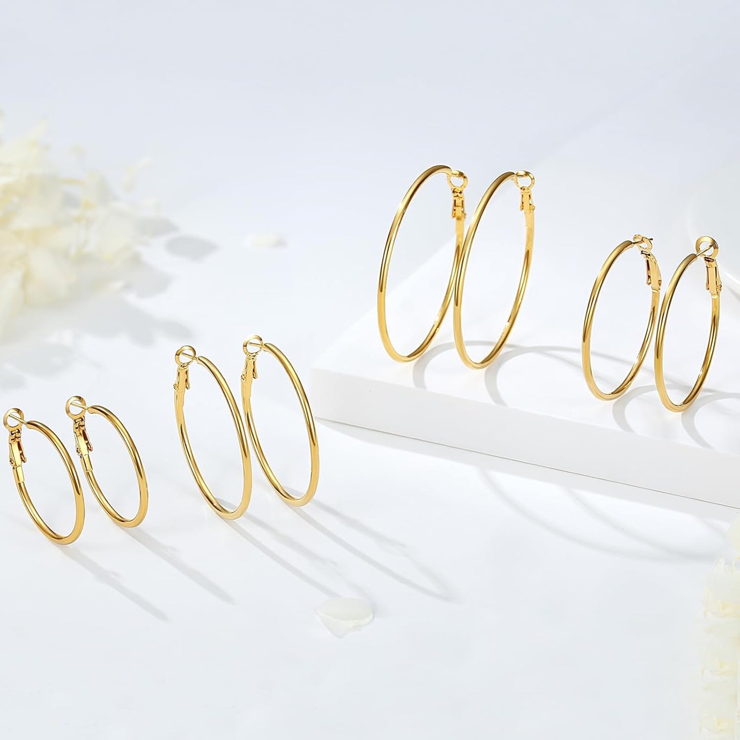 4-Pair Gold-Tone Silver-Tone Hoop Earrings Set