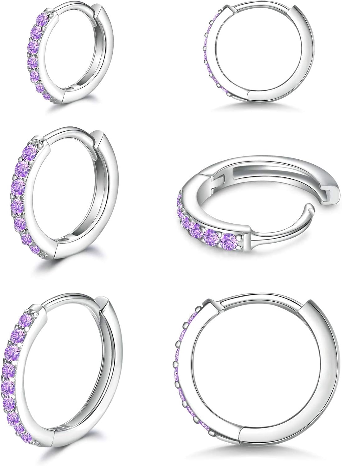 925 Sterling Silver Small Hoop Earrings Cubic Zirconia Huggie Hoop Earrings, 3 Pairs 14K White Gold Plated Cartilage Piercing Earrings Ear Cuff Tiny Hoop Earrings for Women Men