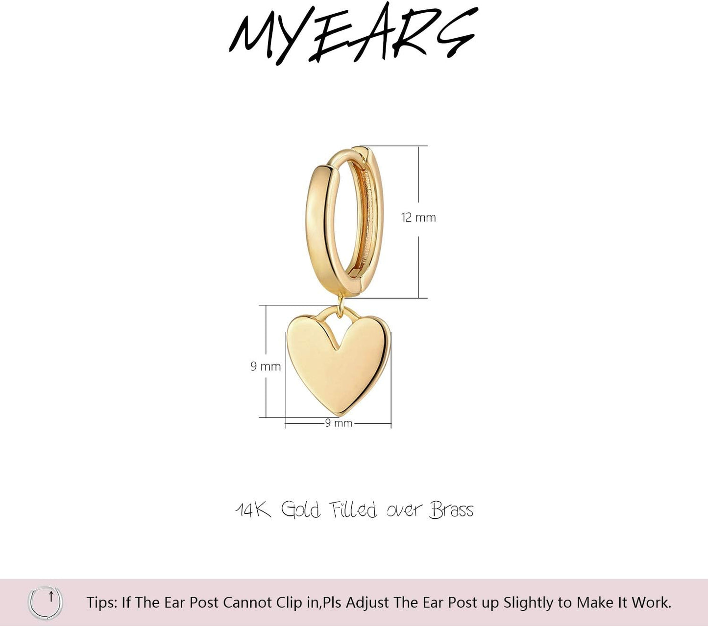 MYEARS Women Heart Earrings Gold Huggie Hoop Dangle Drop 14K Gold Plated Small Simple Hypoallergenic Everyday Jewelry