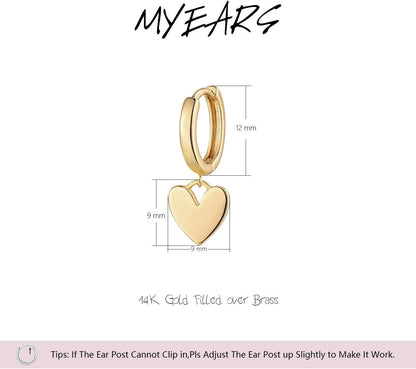 MYEARS Women Heart Earrings Gold Huggie Hoop Dangle Drop 14K Gold Plated Small Simple Hypoallergenic Everyday Jewelry