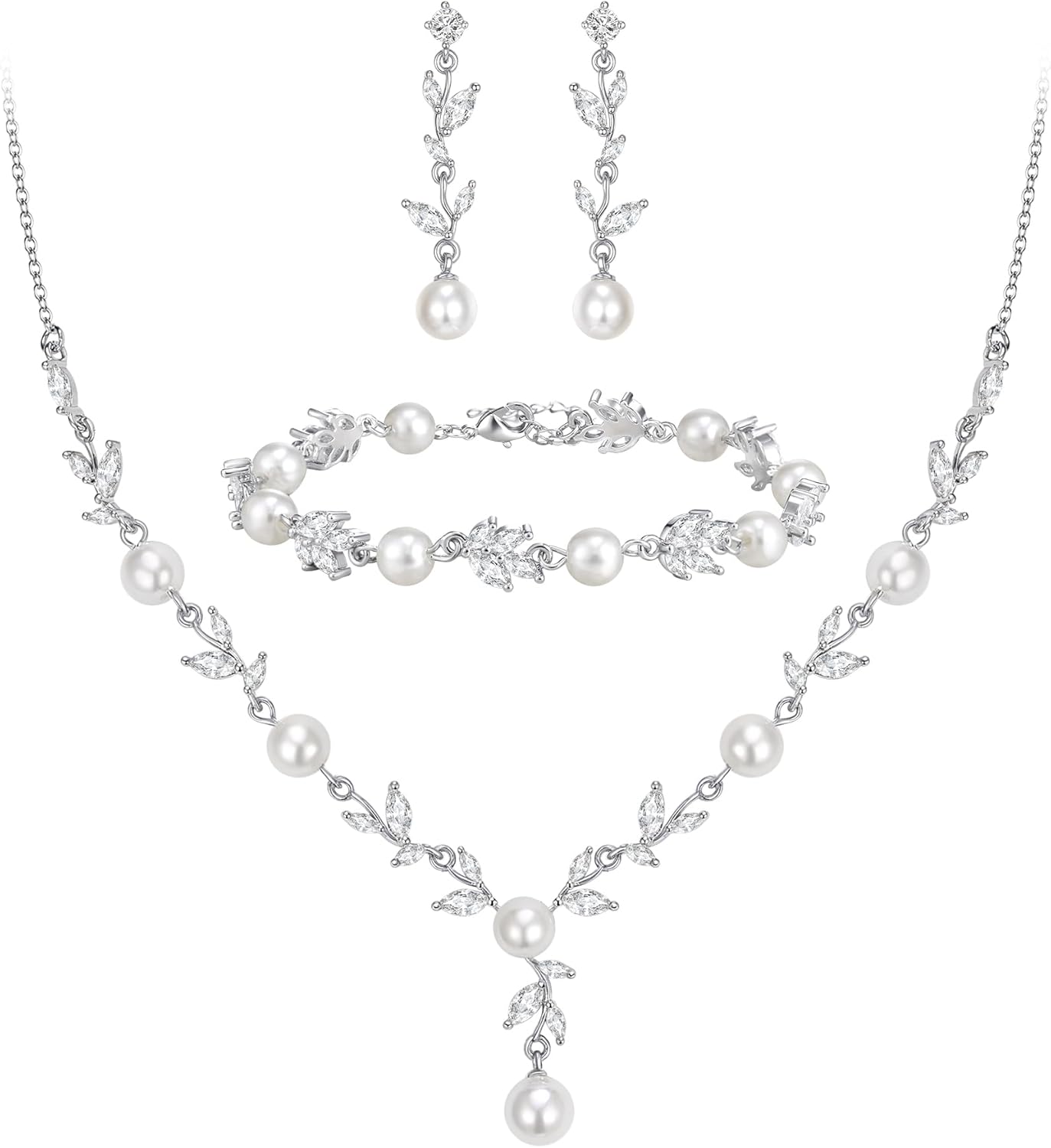 2-Piece White Pearl CZ Jewelry Set