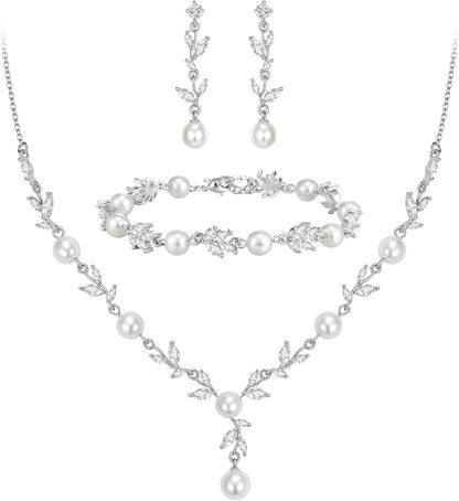 2-Piece White Pearl CZ Jewelry Set