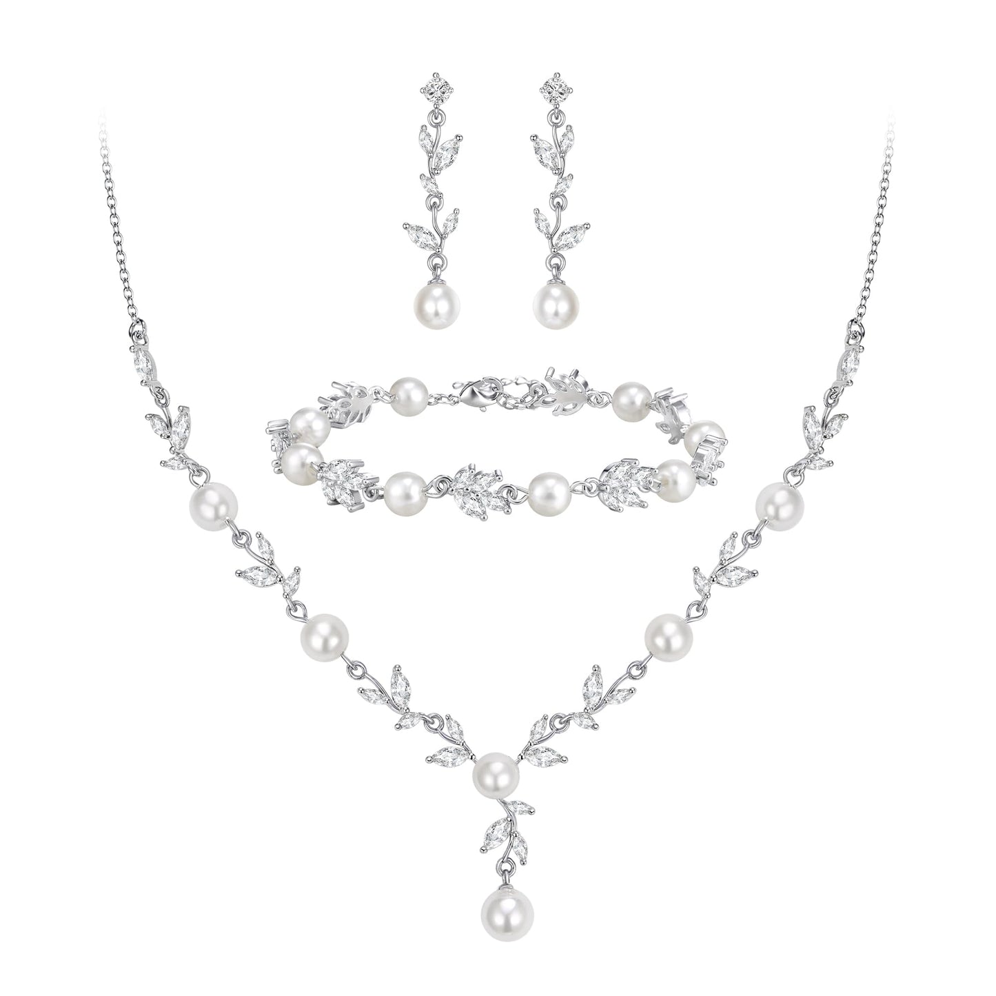 2-Piece White Pearl CZ Jewelry Set