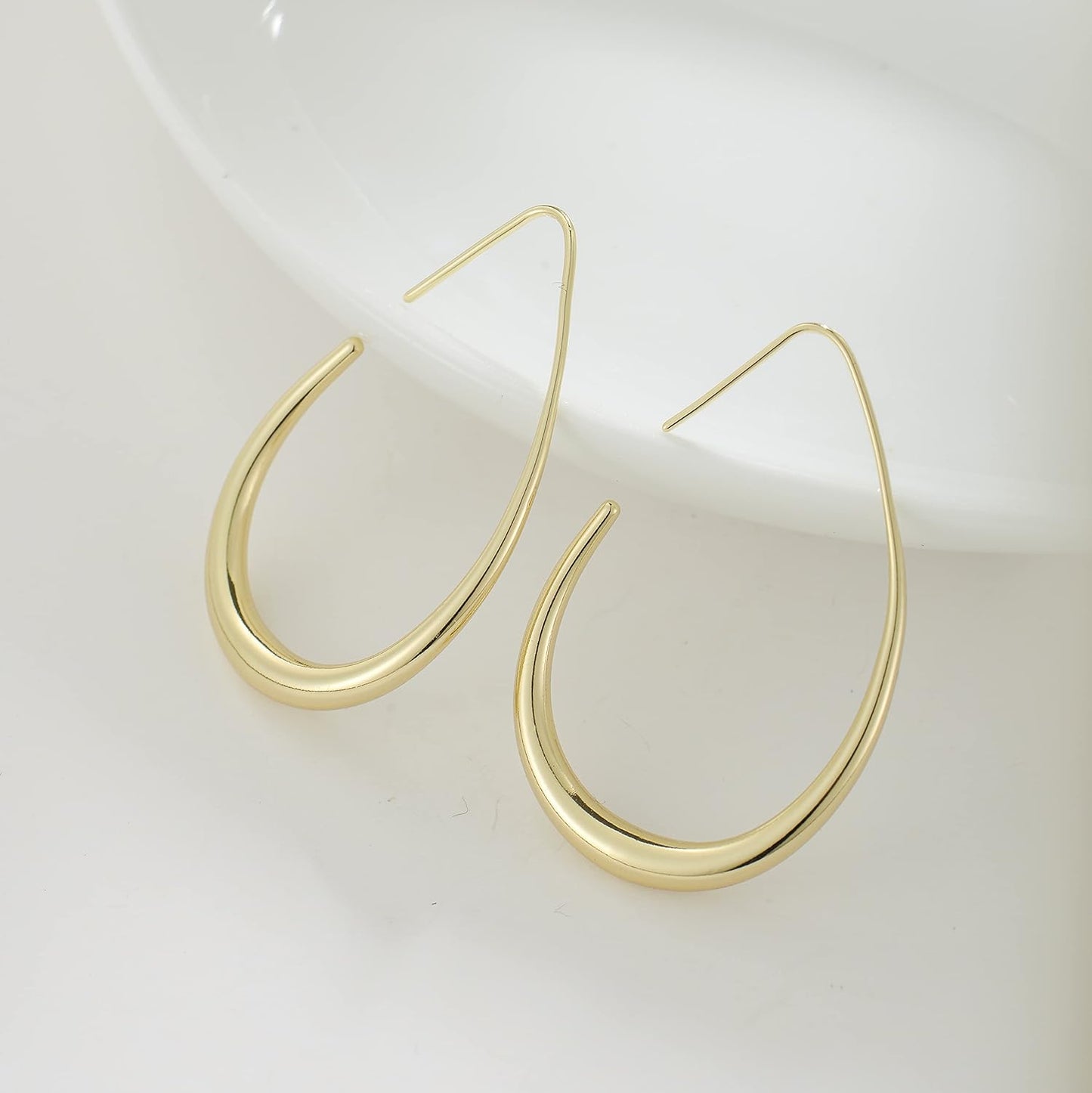 Gold-Tone White Teardrop Hoop Earrings