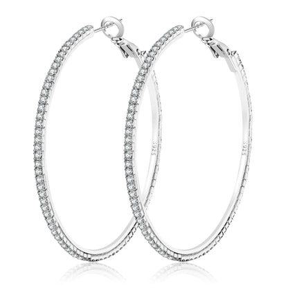 Silver-Tone Rhinestone Hoop Earrings