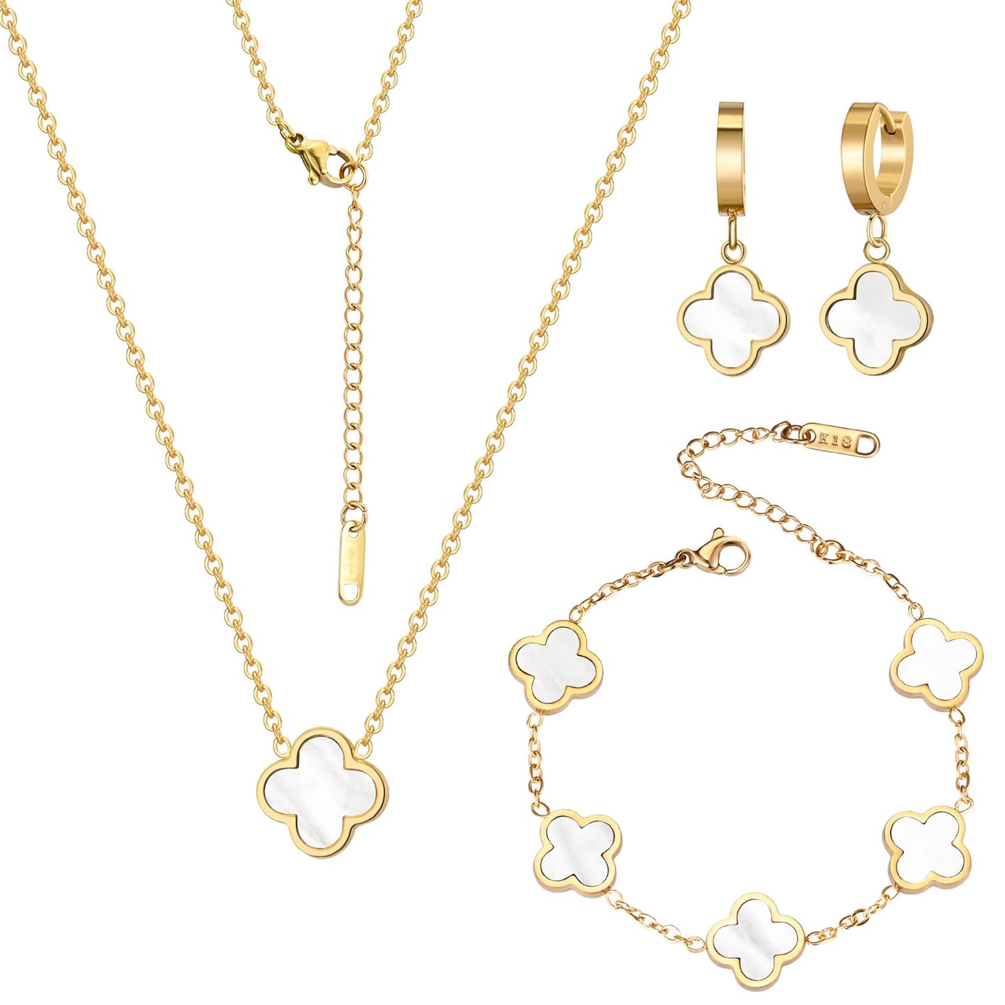 Gold-Tone Black Clover Leaf Jewelry Set