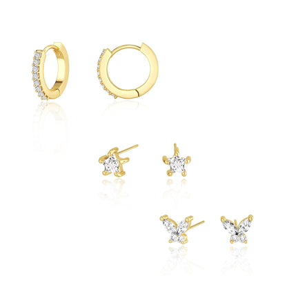 3-Pair Gold-Tone Hoop Earrings Set