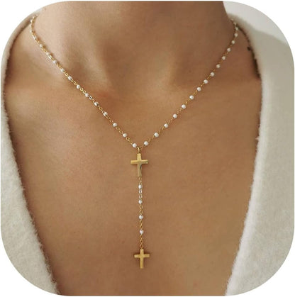 MONOZO Cross Necklace for Women，14K Gold Plated Cross Necklace Layered Gold Cross Necklace Tiny Sideway Cross Choker Necklace Gold Cross Necklaces for Women Trendy Gold Jewelry Gifts for Women Trendy