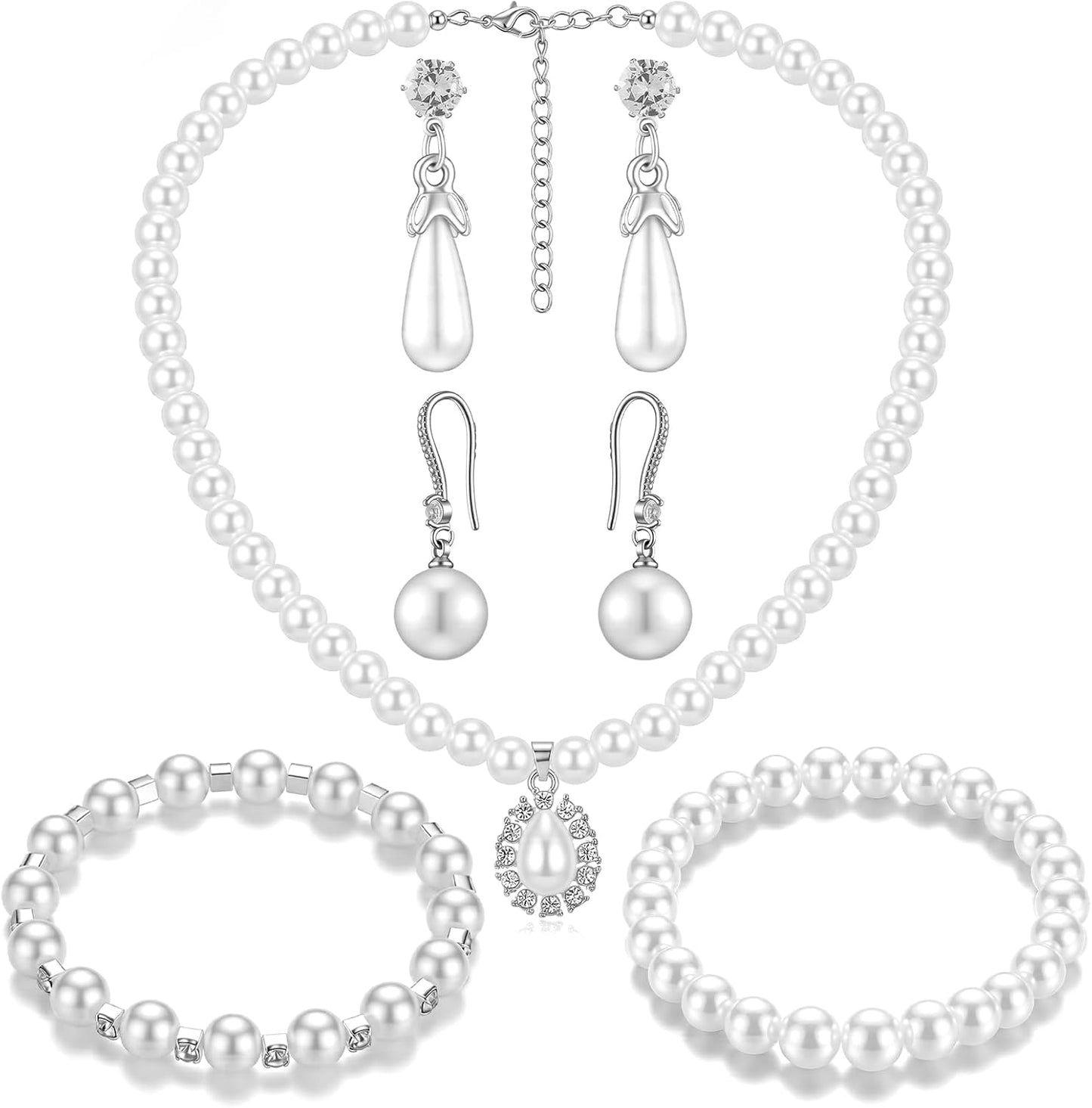 3-Piece Pearl Rhinestone Jewelry Set