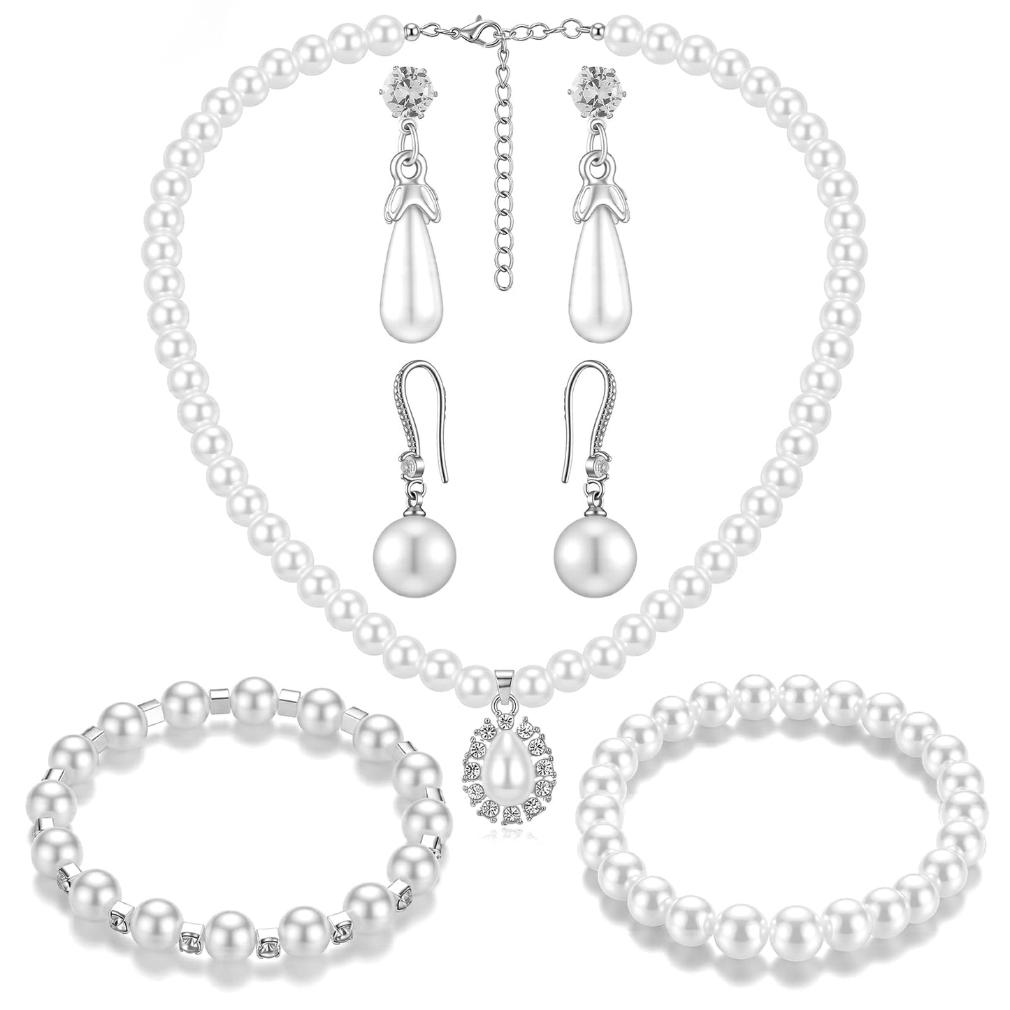 3-Piece Pearl Rhinestone Jewelry Set