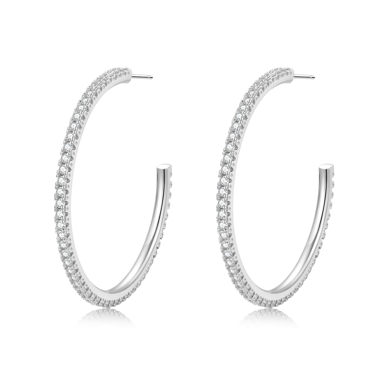 Silver-Tone Rhinestone Hoop Earrings