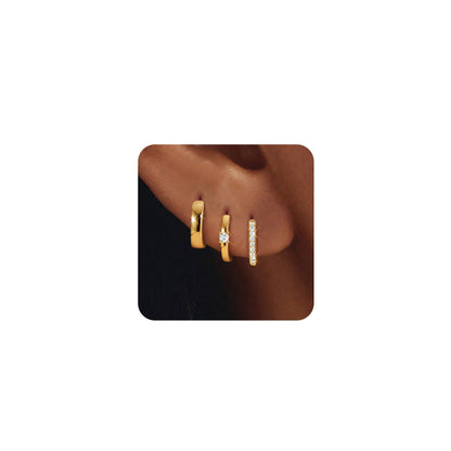 3-Pair Gold-Tone Silver-Tone Hoop Earrings Set