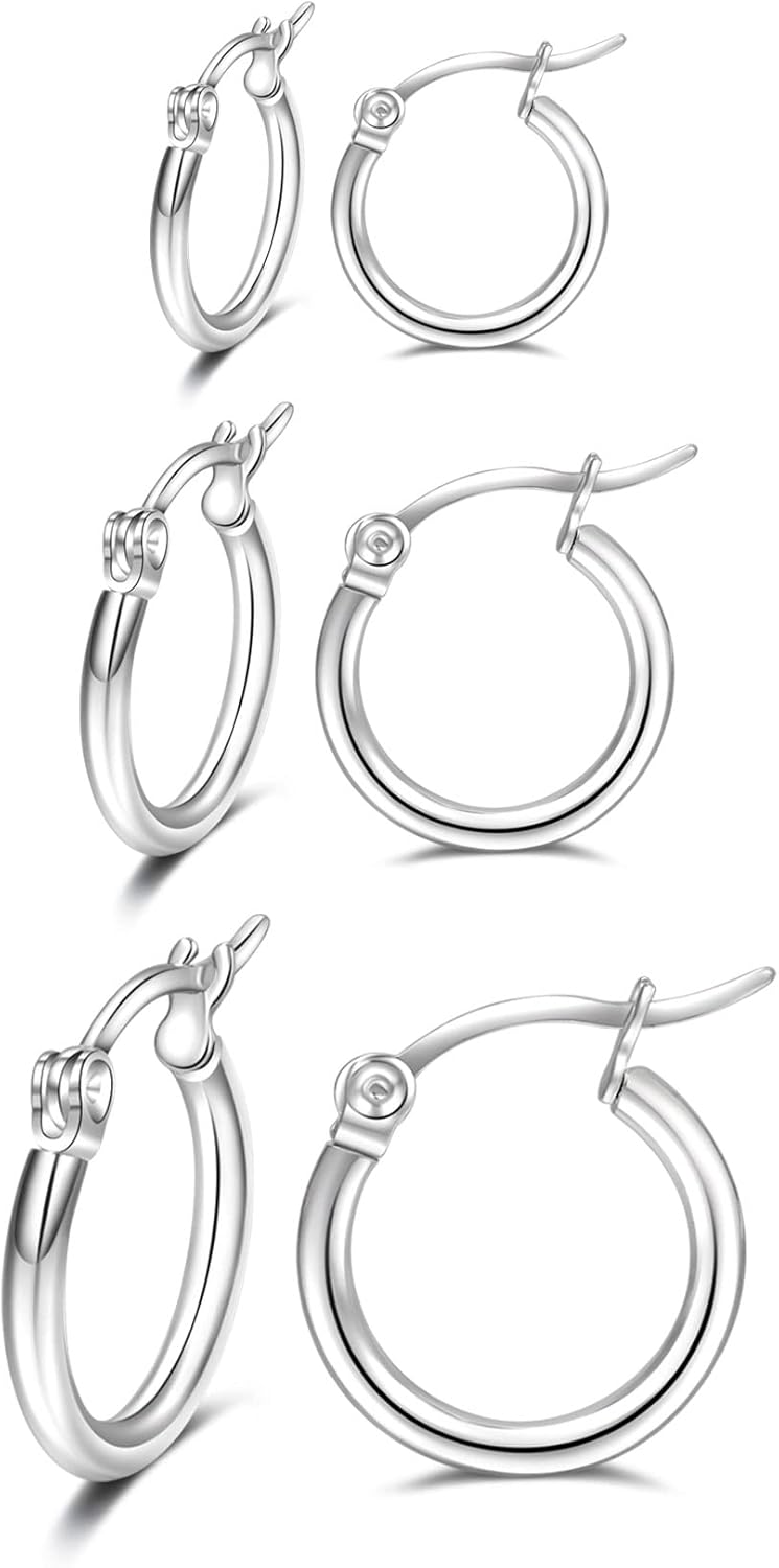 PABBEU Gold Hoop Earrings for Women Sterling Silver Post Small Gold Hoop Earrings 14k Real Gold Tiny Hypoallergenic Small Hoop Earrings Set for Women Men 13/15 /20mm