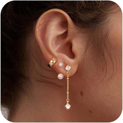 3 Pairs Gold Hoop Earrings Set: Dainty Stud Earrings Trendy Small 14K Gold Plated Hypoallergenic Dangle Cartilage Huggie Hoop Earrings for Women Gold Jewelry for Women Girls Gifts