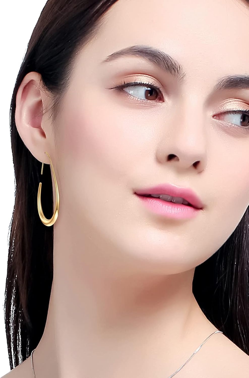 Gold-Tone White Teardrop Hoop Earrings