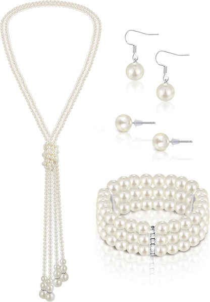 3-Piece Pearl Rhinestone Jewelry Set