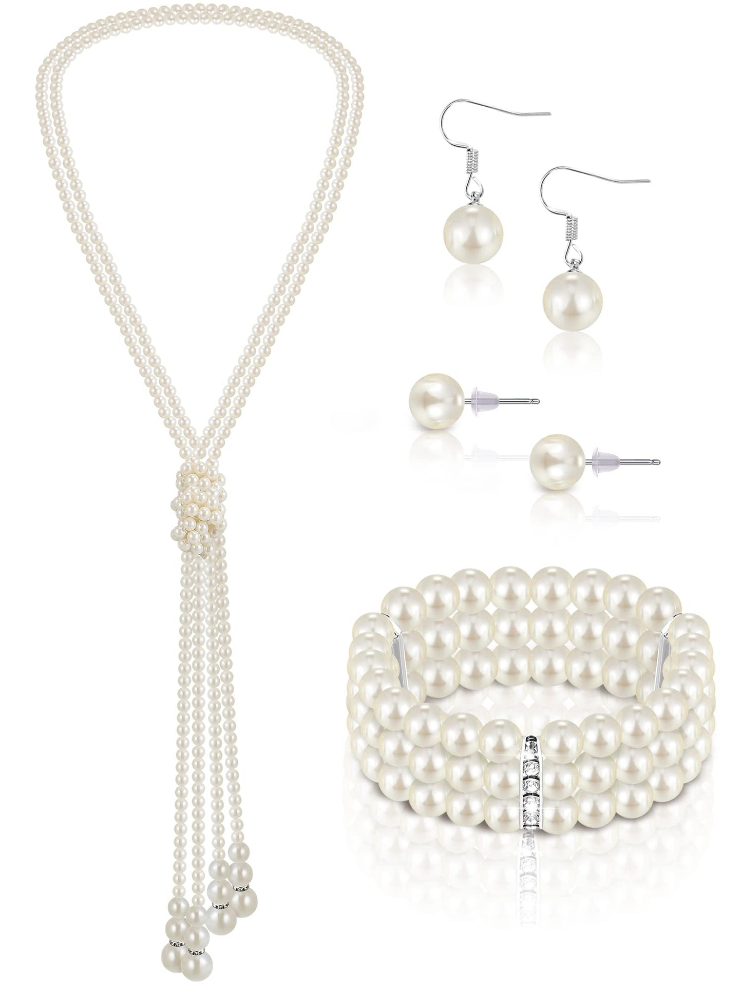 3-Piece Pearl Rhinestone Jewelry Set