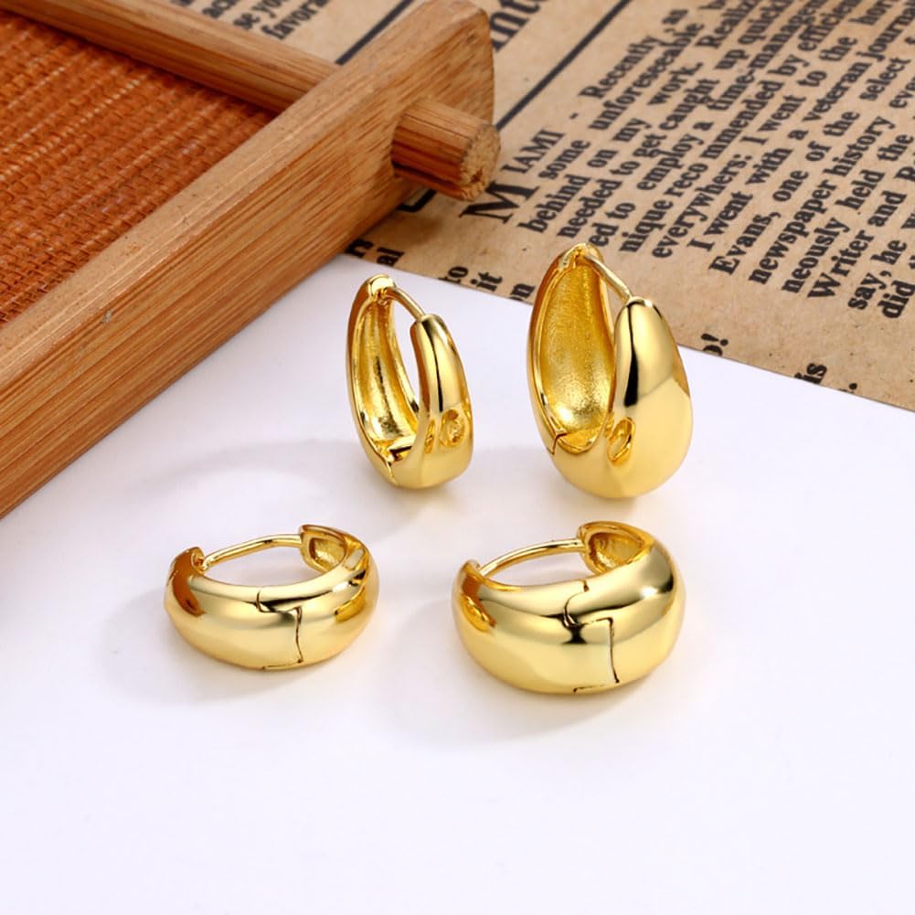 3-Pair Gold Chunky Hoop Earrings Set